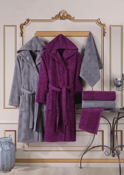 Dream Room Luxury 10-Piece Cotton Bathrobe Set for Couples - Deep Purple & Grey — photo 1
