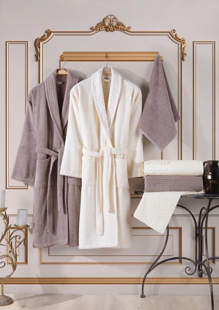 Dream Room Luxury 10-Piece Cotton Bathrobe Set for Couples - Off-white & Cream