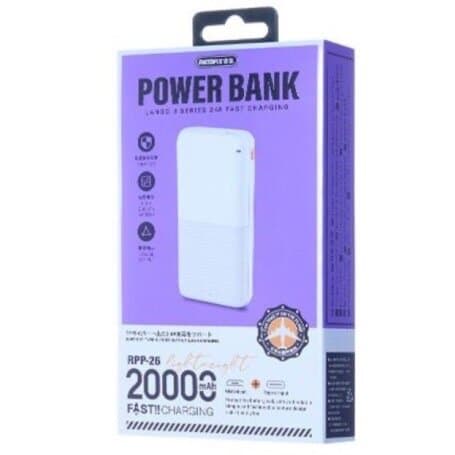 بنك الطاقة REMAX Lango II بسعة ٢٠٠٠٠ مللي أمبير RPP-26 - شاحن سفر سريع ٢.٤ أمبير (أبيض) — photo 2