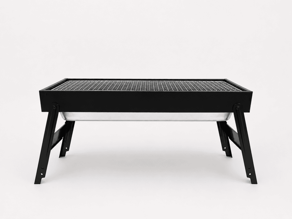 Portable Charcoal BBQ Grill with Foldable Legs - Black Compact Outdoor Grill