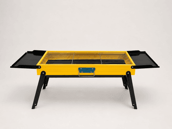 Portable Folding BBQ Grill with Side Trays - Durable Yellow Outdoor Grill