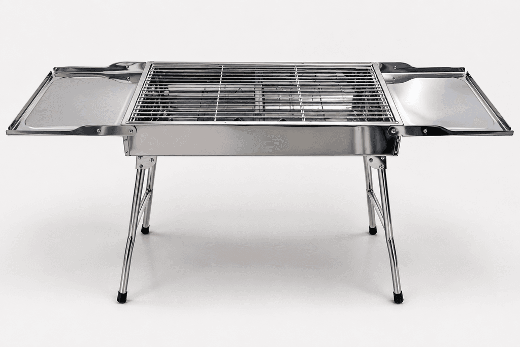 73cm Portable Stainless Steel BBQ Grill with Folding Legs - Silver