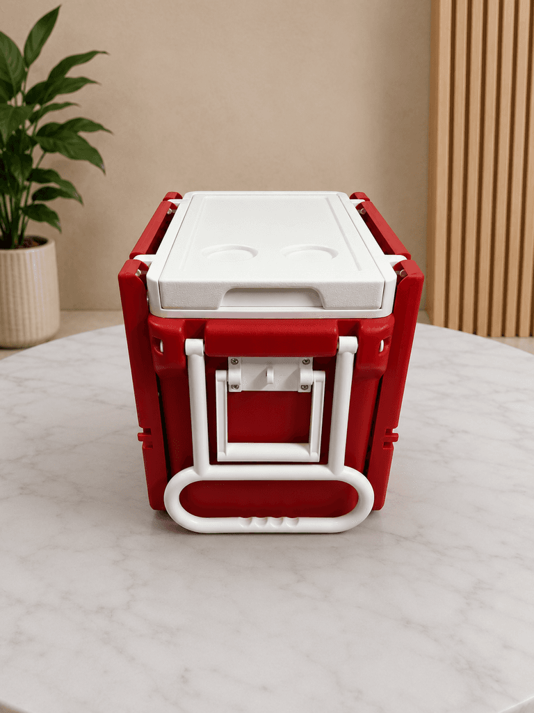 Portable Folding Picnic Table Set with Built-In Cooler and Foldable Stools - Red — photo 2