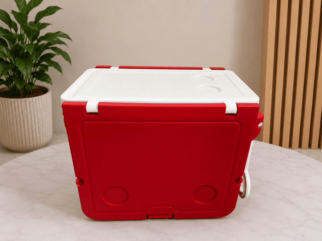 Portable Folding Picnic Table Set with Built-In Cooler and Foldable Stools - Red — photo 3