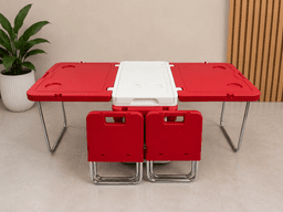 Portable Folding Picnic Table Set with Built-In Cooler and Foldable Stools - Red — photo 4