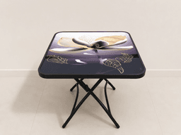 Elegant Portable Folding Table with Floral Design - 70x70x73cm (Black) — photo 1