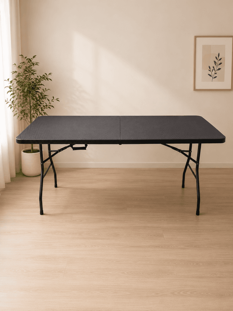Heavy-Duty 6-Foot Portable Folding Utility Table with Adjustable Metal Legs - Black