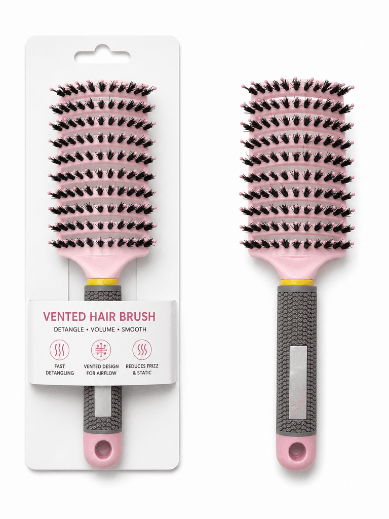 Fast Drying Curved Vented Hair Brush for Natural Volume and Styling - Pink