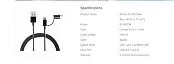 كابل شاومي 2 في 1 من Micro USB إلى Type-C بطول 100 سم