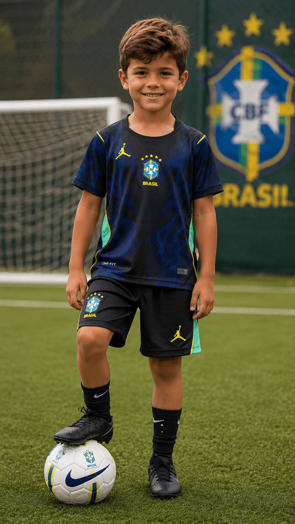 Jordan Kids Brazil National Team Football Dress and Shorts Set - Black (Size 26)