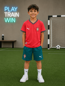 طقم تیشیرت وشورت كرة القدم الرسمي للأطفال للمنتخب البرتغالي من Puma - أحمر (المقاس 22) — photo 1