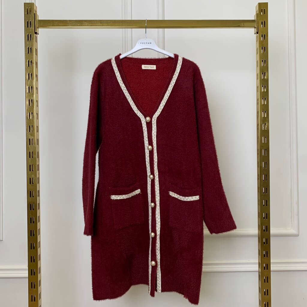 WEI TAO Women's Long Wool Coat - Dark Red (Free Size)