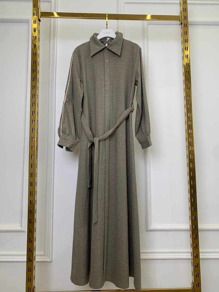 BRLZ FASHION Women's Cotton Long Dress - Khaki (S)