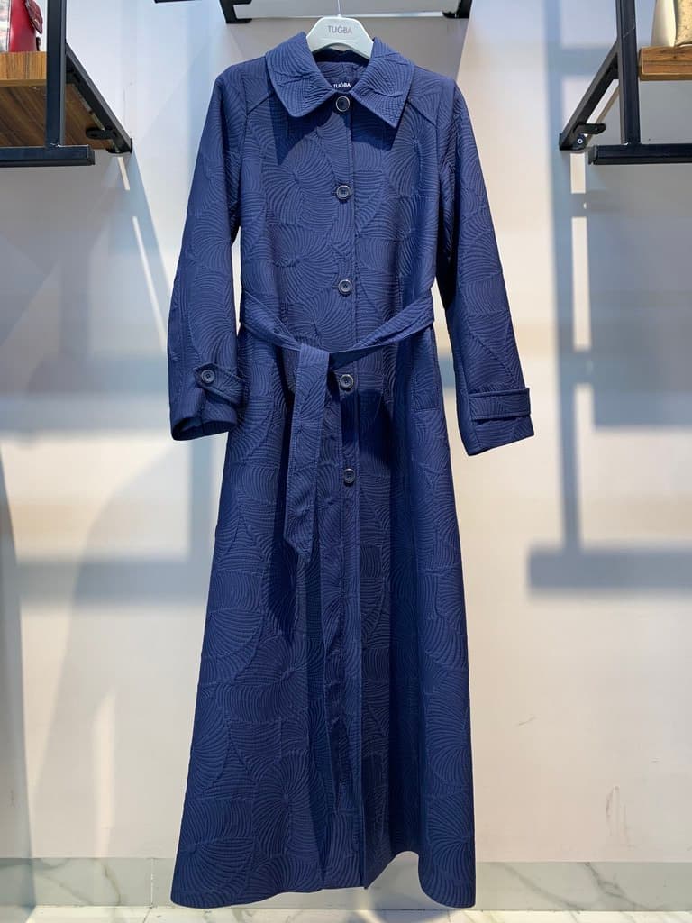 Tuğba Women's Long Coat - Navy Blue (38)