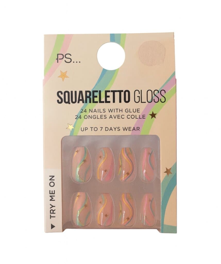 PS… Squareletto Gloss False Nails – Pastel Swirl Design (24 Nails)