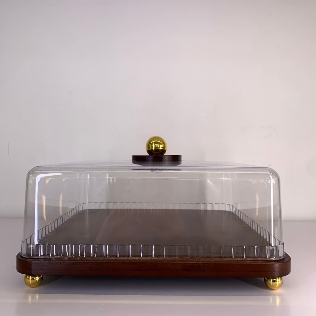 Wooden Cake Stand with Protective Clear Cover (L)