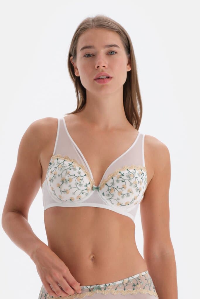 Dagi Unlined Bra with Ecru Floral Embroidery Details