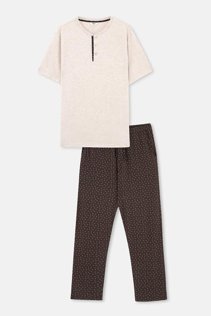 Dagi Beige Half-Button Short-Sleeve Cotton Pajama Set