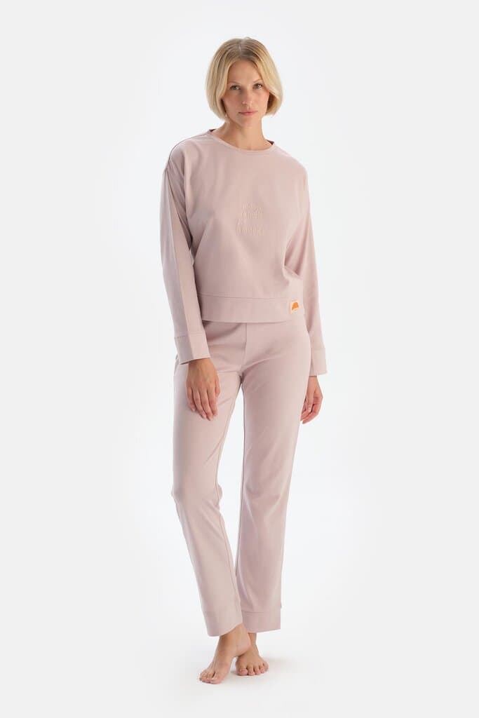 Dagi Lavender Slogan Print Long-Sleeve Cotton Pajama Set