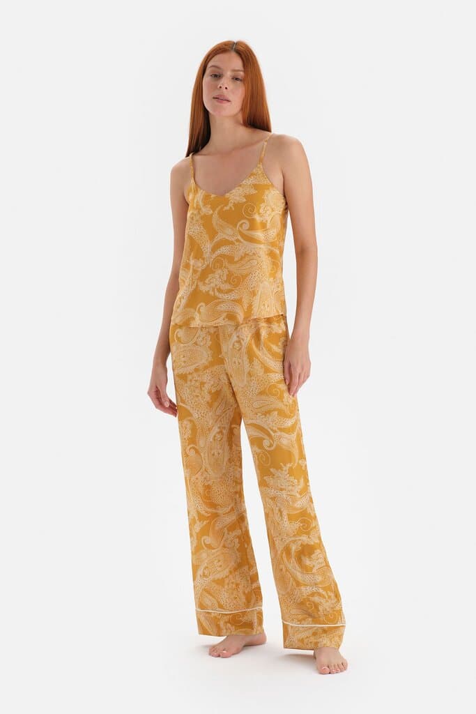 Dagi Mustard Print Viscose Pajama Set with Straps