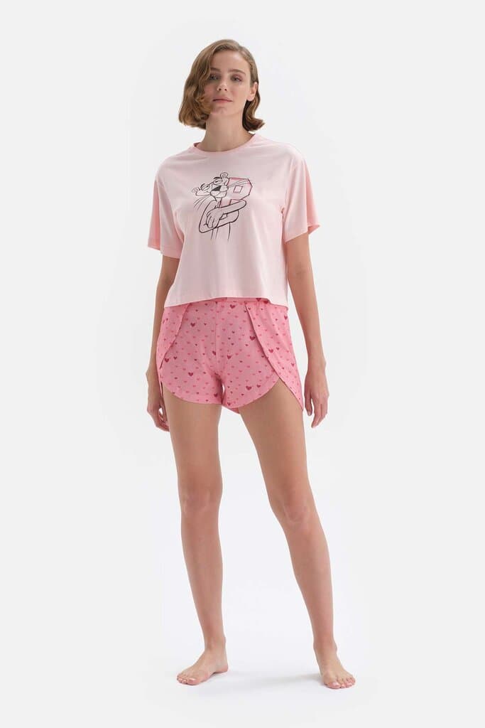 Dagi Pink Short-Sleeve Licensed Cotton Pajama Set