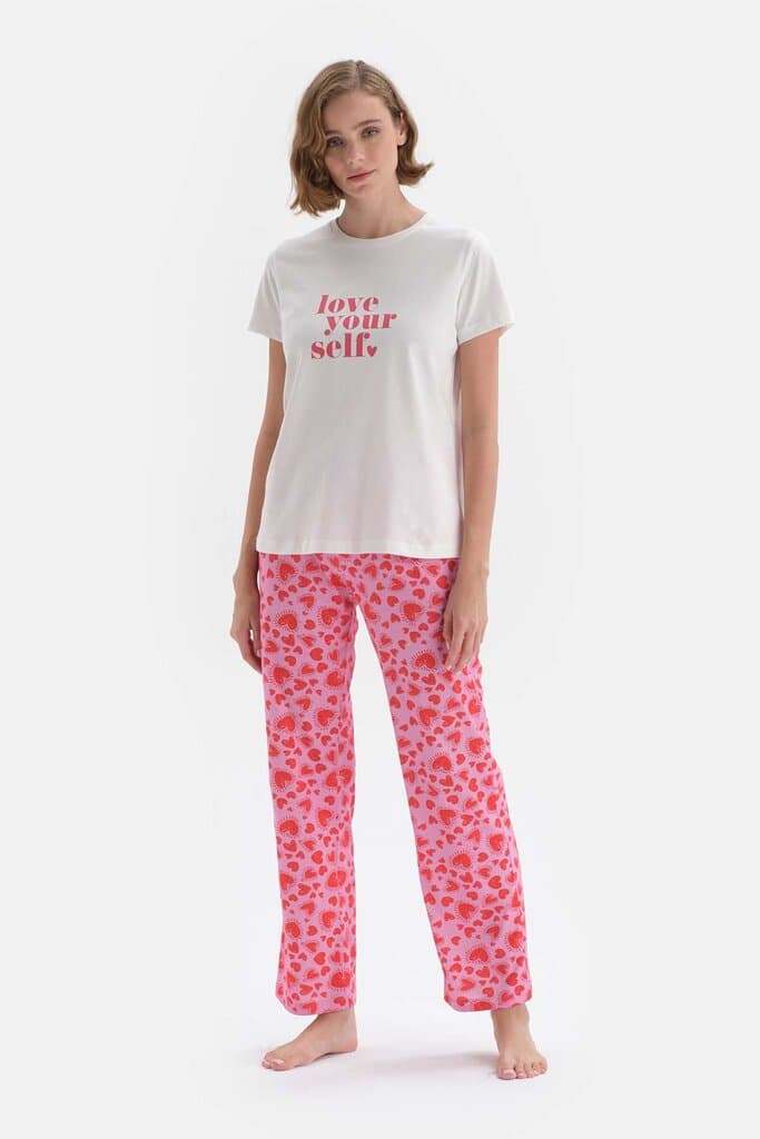 Dagi White Printed Short-Sleeve Cotton Pajama Set