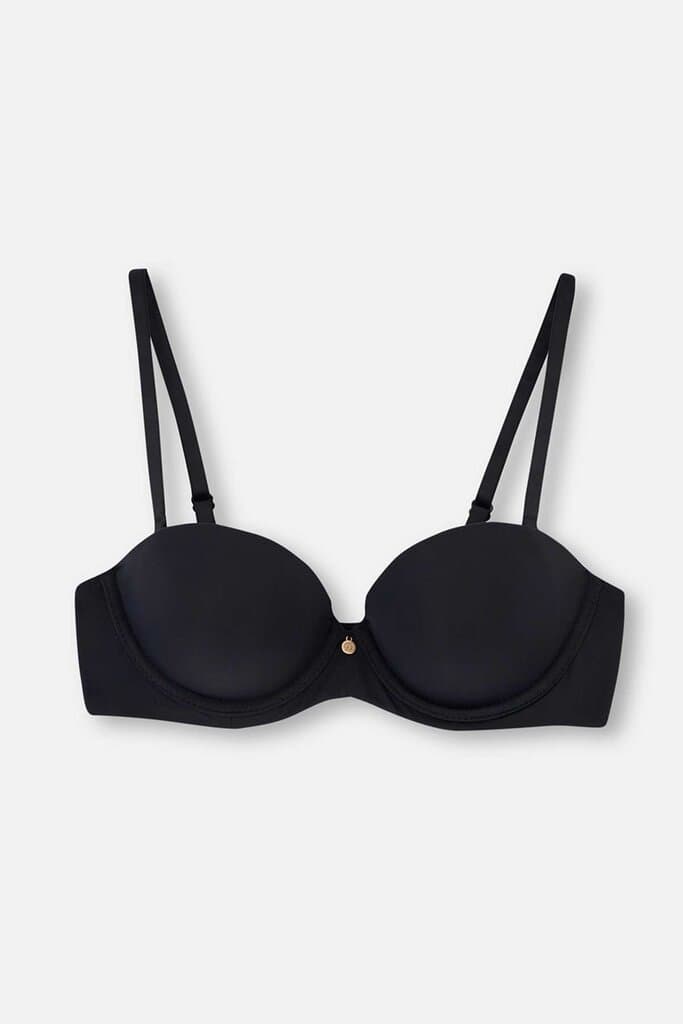 Dagi Black Strapless Plumeria Half-Padded Bra