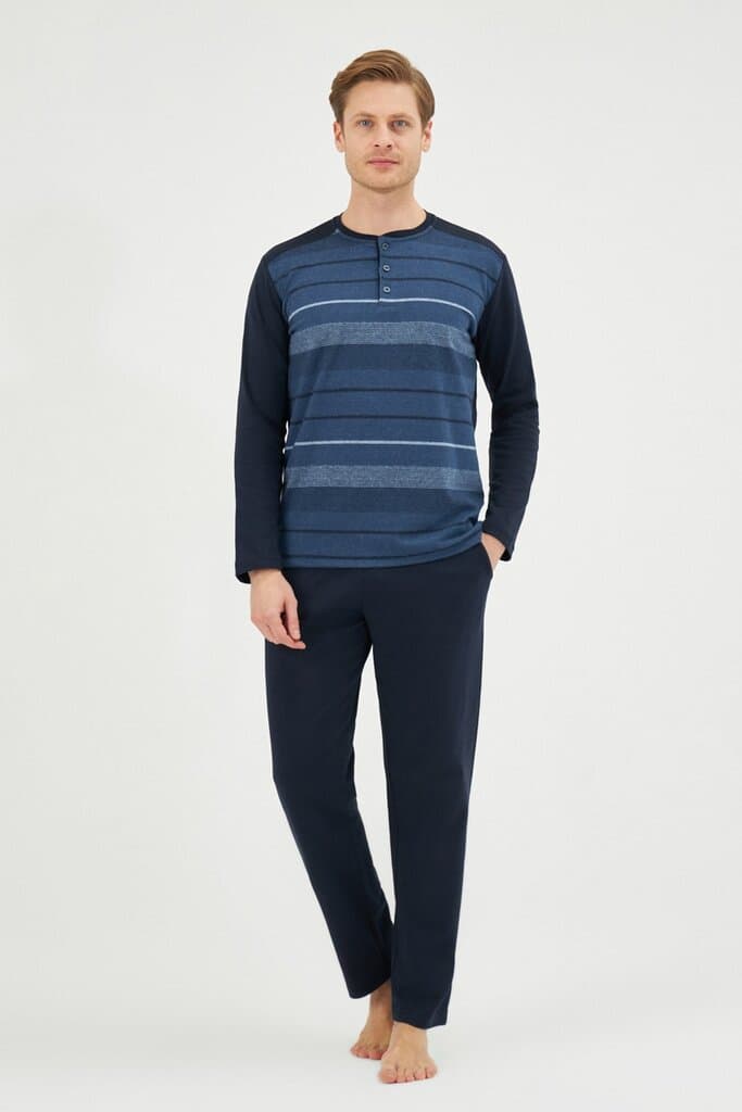 Eros Interlock Long-Sleeve Pajama Set with Jacquard Front