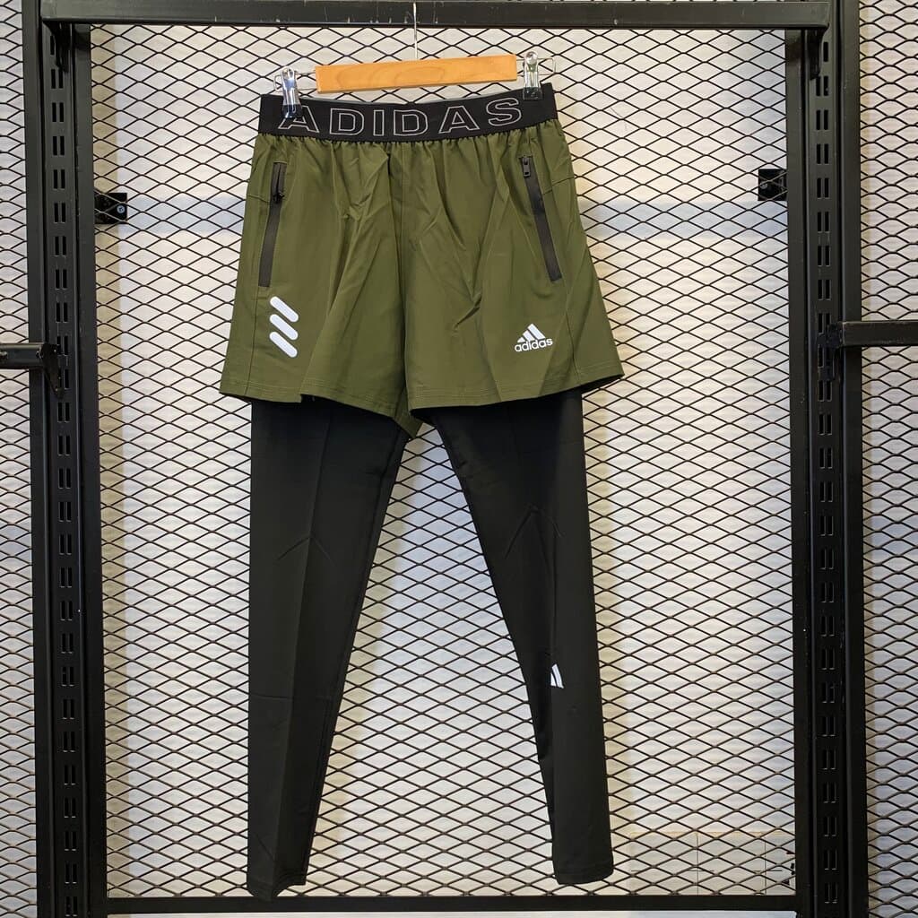 Adidas Men's Athletic Shorts and Leggings - Olive Green (M)