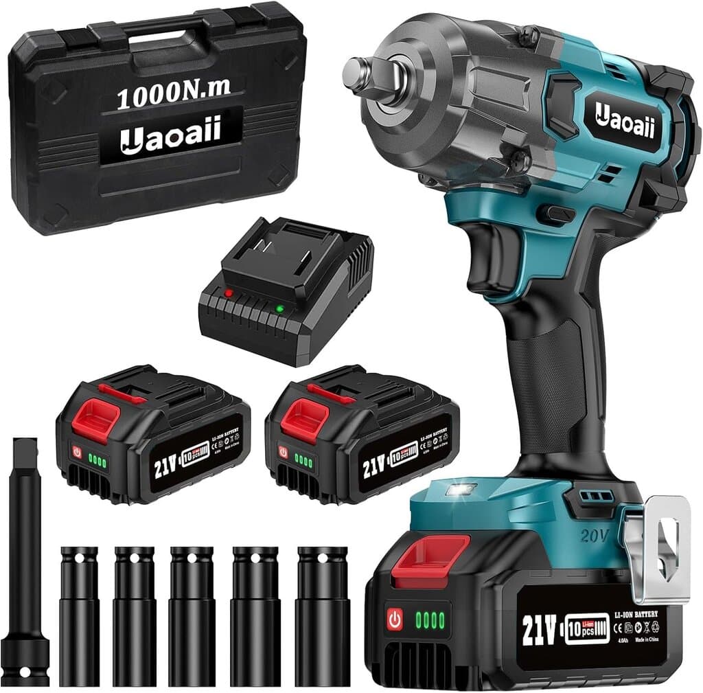 Uaoaii 1000Nm(738ft-lbs) Cordless Impact Wrench High Torque
