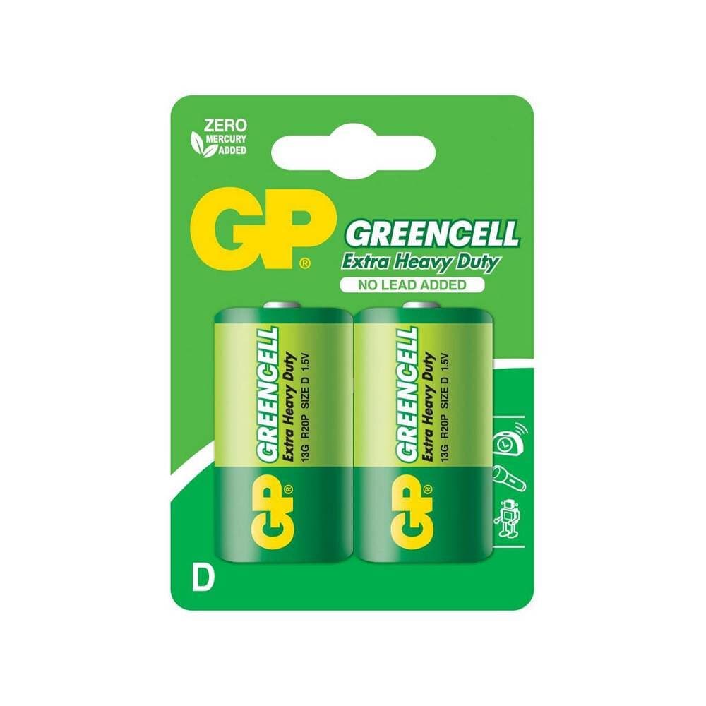 GP Gp Greencell Zinc/Carbon D R20 Battery Blister Pack Of 2