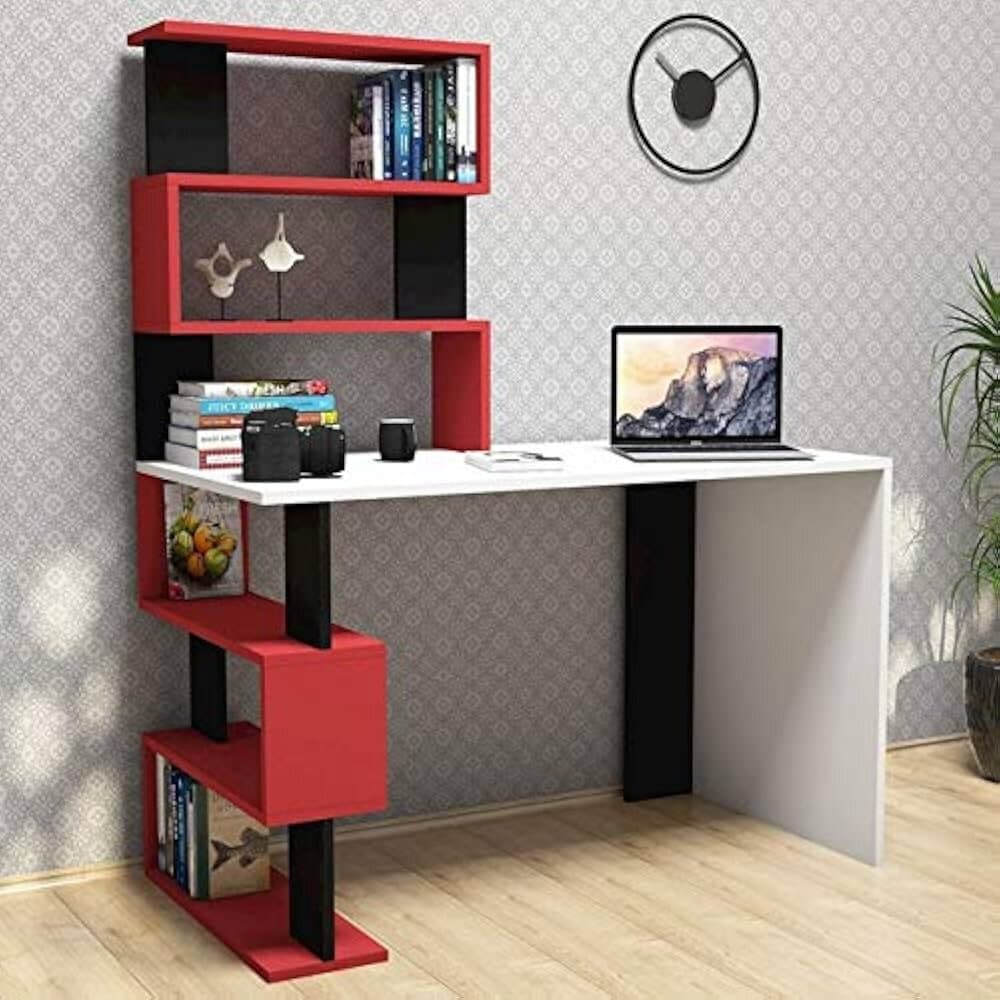 Minar Snap Maxi Study Desk with Bookcase White/Red/Black 22*74 Cm