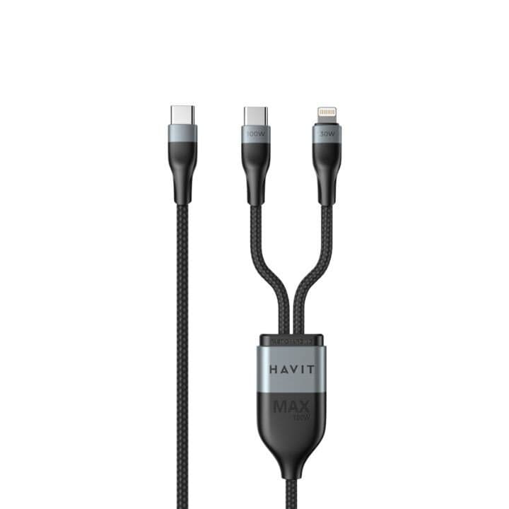 Havit CB6326 Cable Type C To C + L 1.2m 100W + 30W (Black)