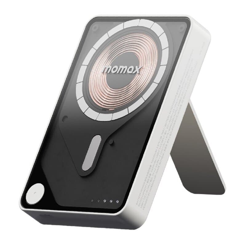 Momax Power X Pro+ Magnetic Wireless Battery Pack 10000mAh with Stand and Built-in USB-C Cable (White)