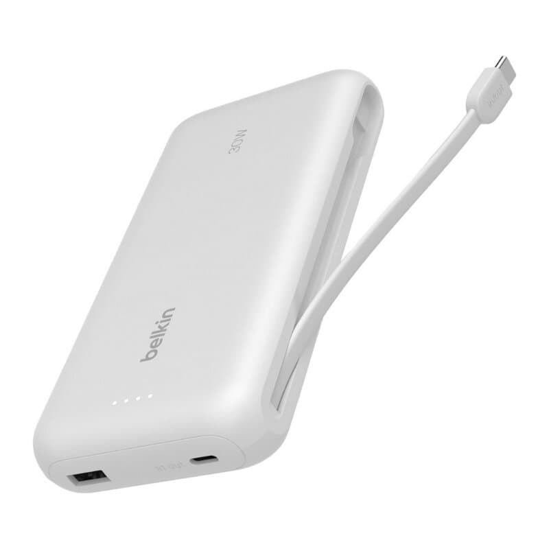 Belkin Power Bank 20K 30W with Integrated Cable (White)