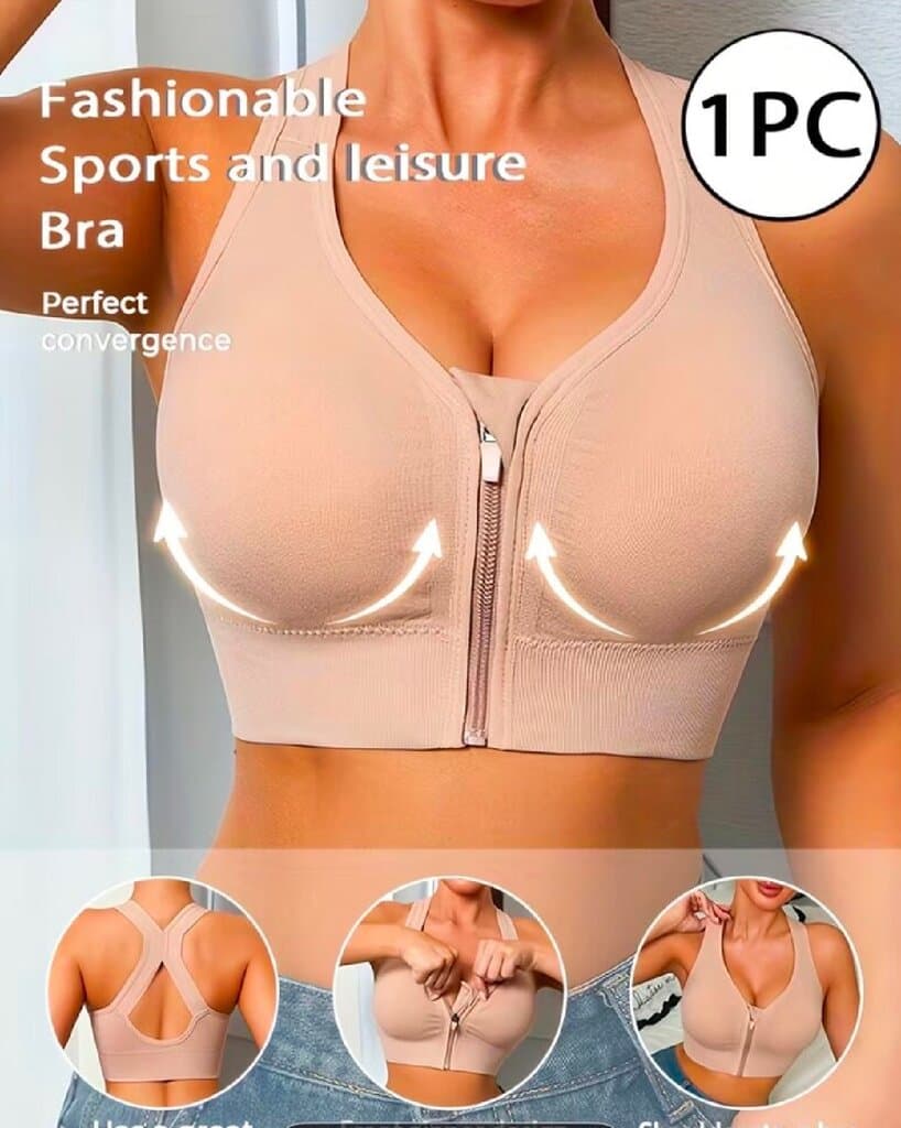 Women's Sports Bra with Front Zipper - Soft & Breathable (Size XL)