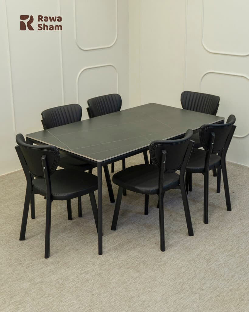 Marble Top 6 Person Dining Table - Black