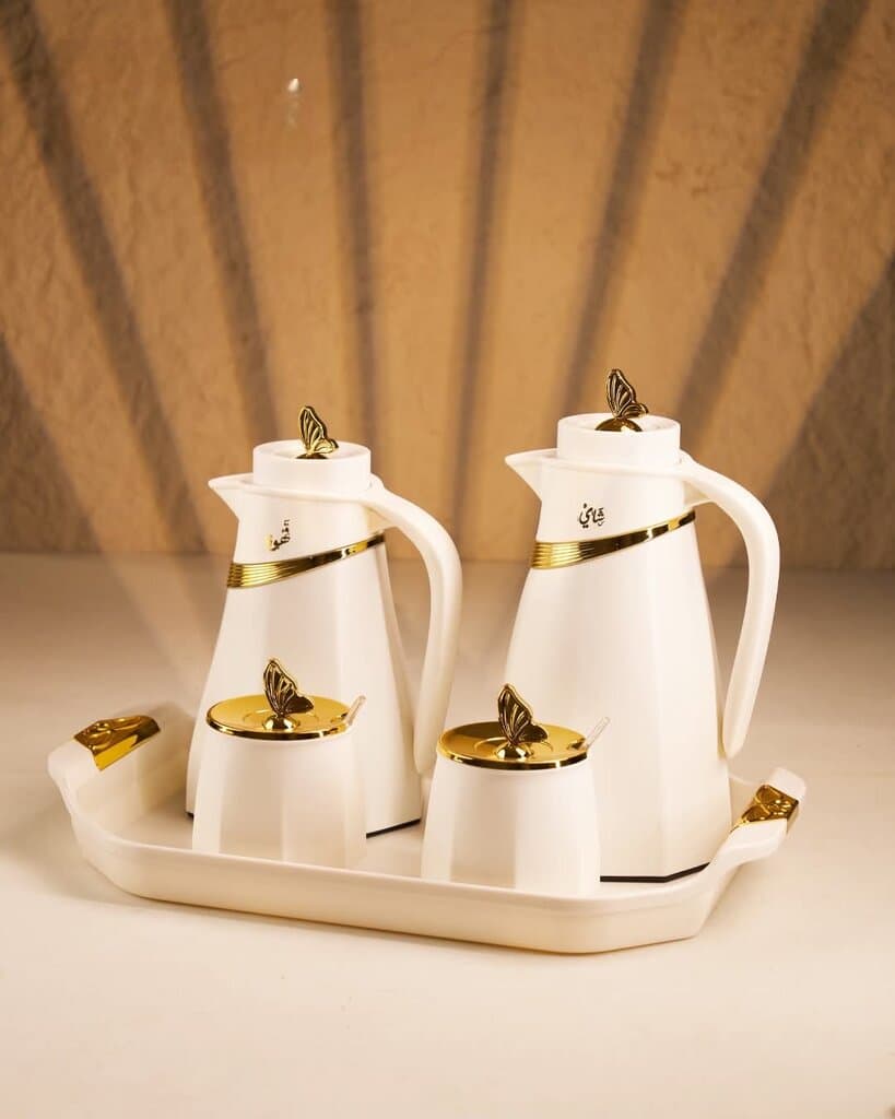 Thermal Coffee Pot Set with Tray (White)