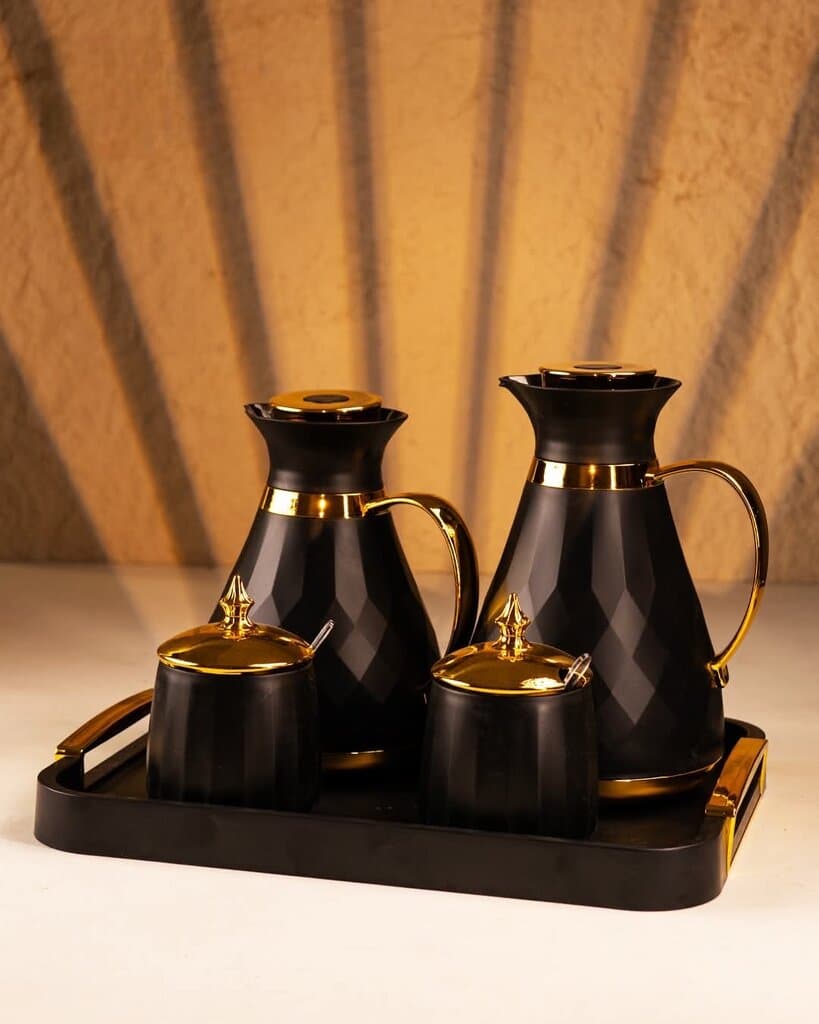Thermal Coffee Pot Set with Tray (Black)