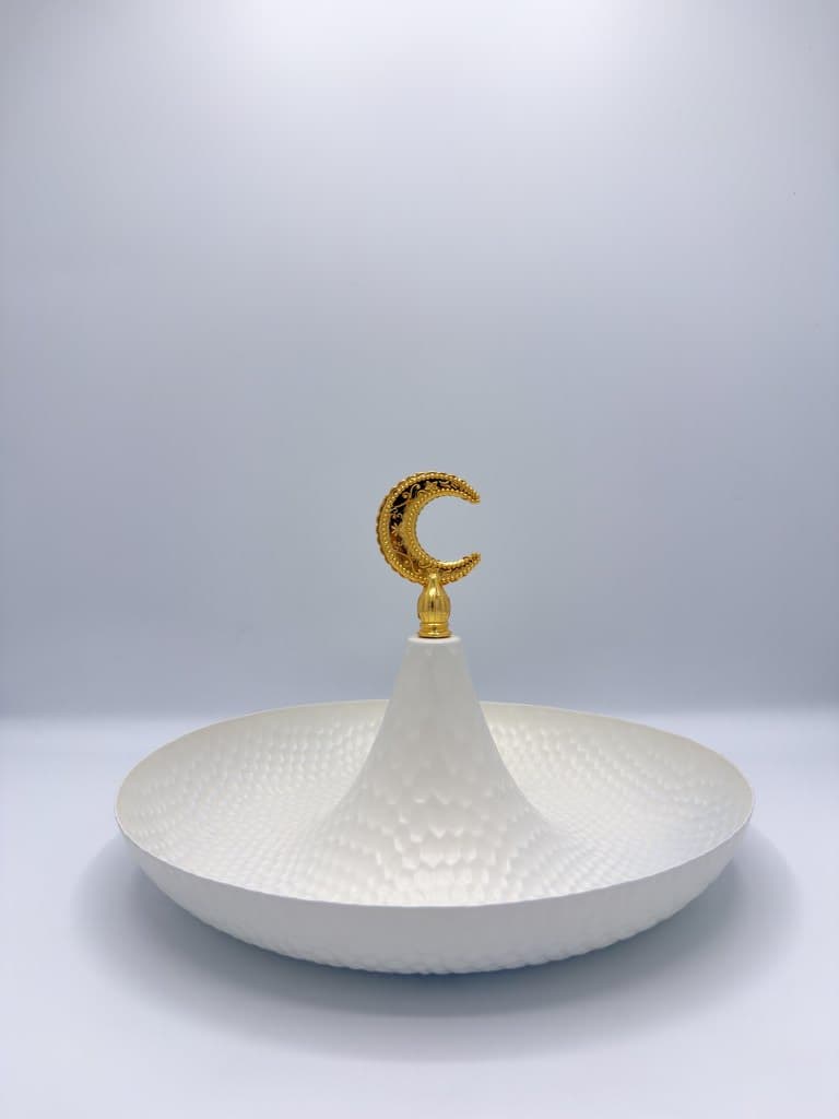 Ramadan Serving Tray with Crescent Handle - White (M)