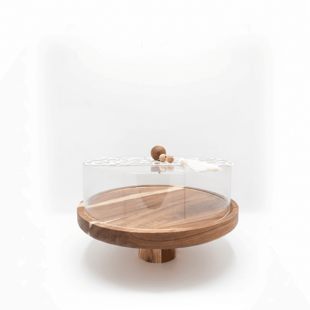 Wooden Cake Stand with Acrylic Lid - White