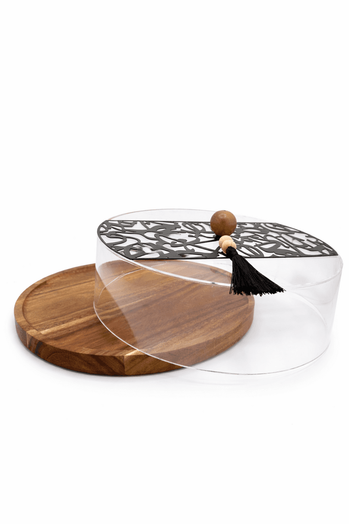 Wooden Cake Stand with Acrylic Lid - Balck