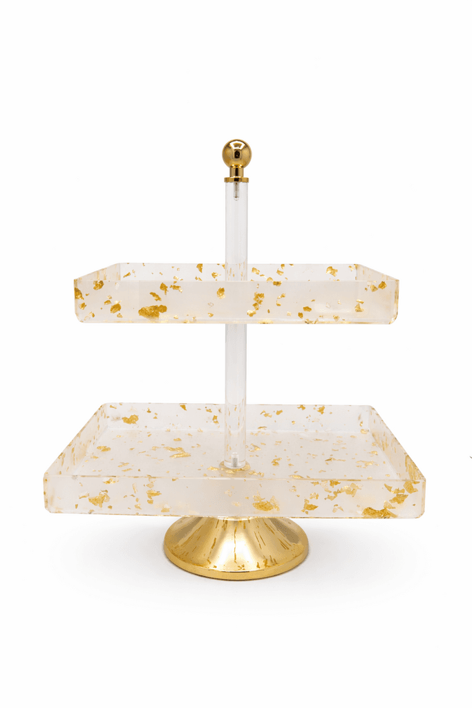 Two-Tier Dessert Stand with Gold Accents (White)