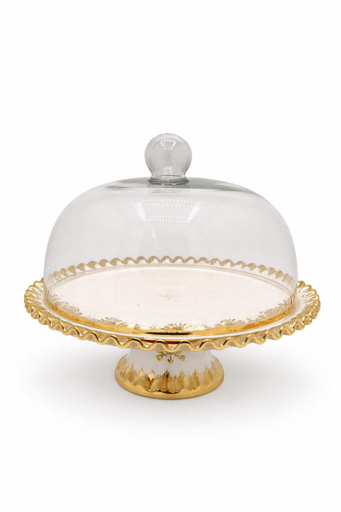 Cake Stand with Clear Glass Dome (White )