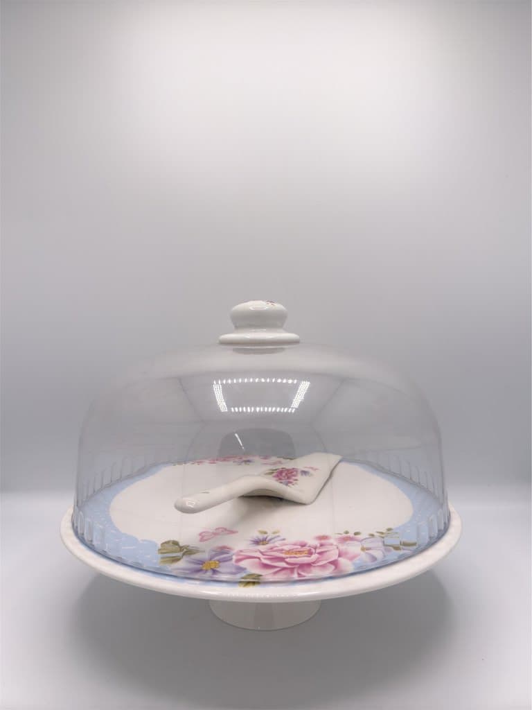 Cake Stand with Clear Glass Dome (White )