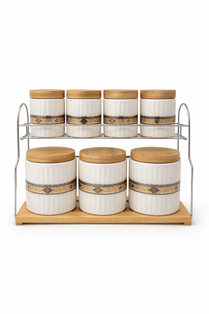 7 Piece Ceramic Kitchen Canister Set - White