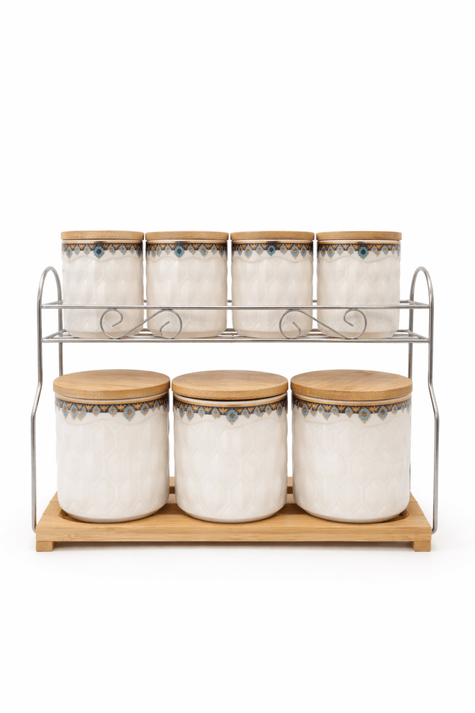 7 Piece Ceramic Kitchen Canister Set - White