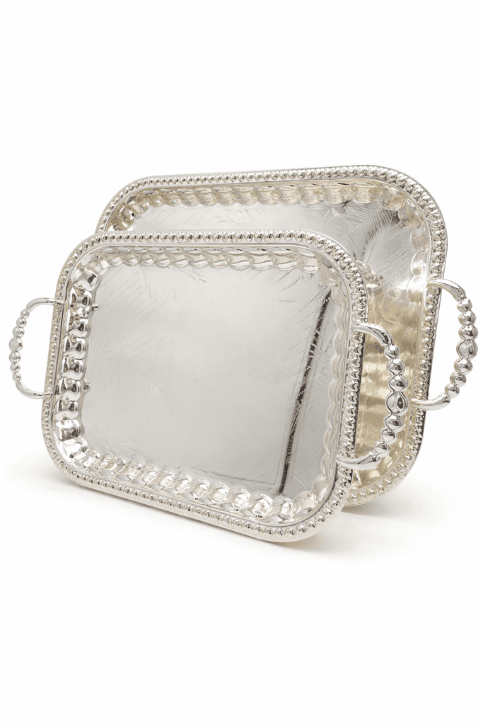 Metal Serving Tray Set - Silver