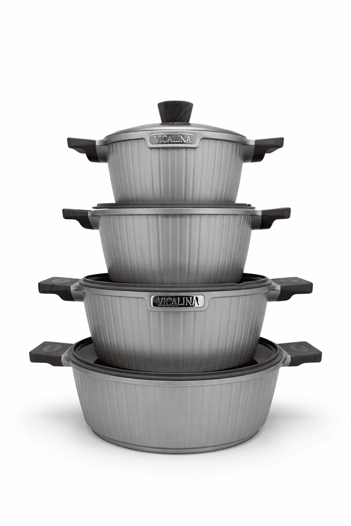 Vicalina Granite Coating Cookware Set - 4 Pots & 1 Pan - Gray