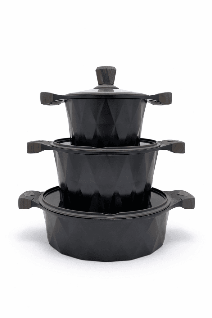Vicalina Granite Coating Cookware Set - 4 Pots & 1 Pan - Dark Brown